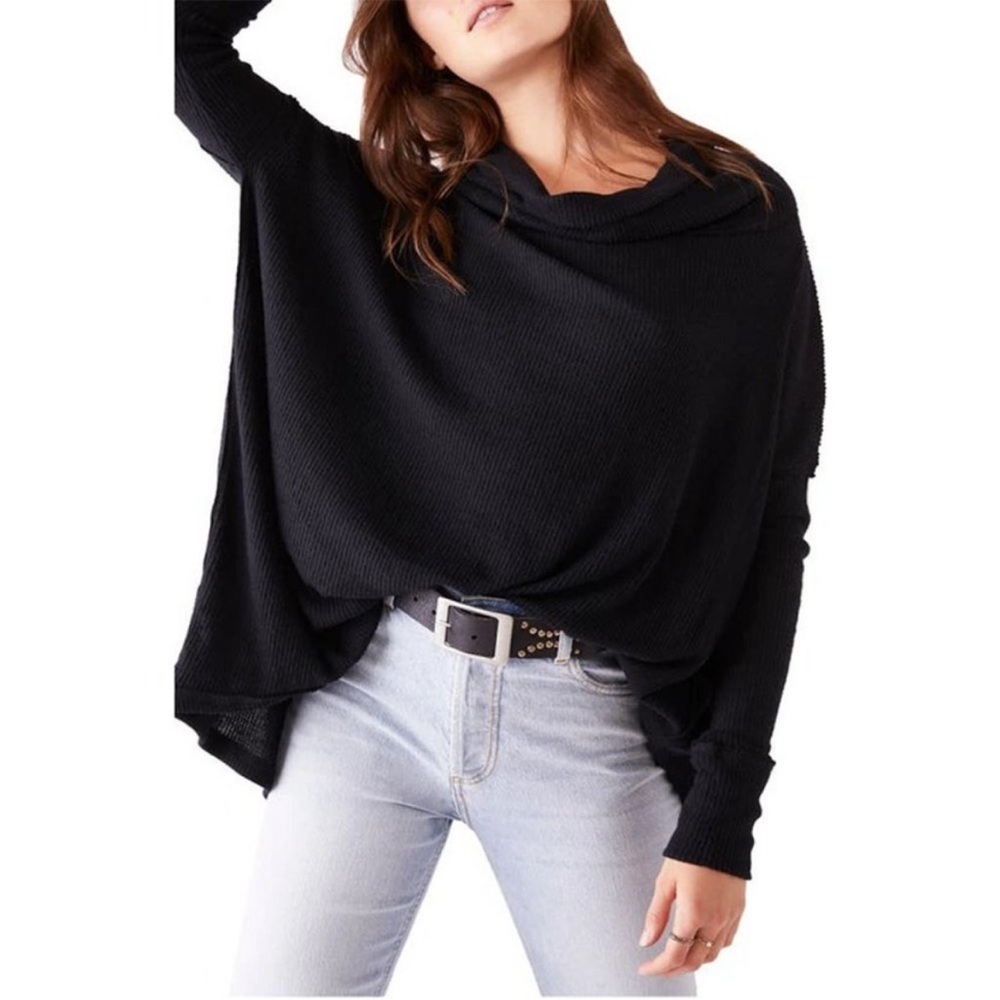 $88 Free People NWT Juicy Long Sleeve Tunic/Thermal Black - Picture 1 of 3